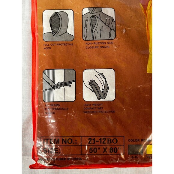 FOX Adult Vinyl Utility Poncho - Orange- Hooded- 100% Waterproof- New Old Stock - Picture 3 of 4